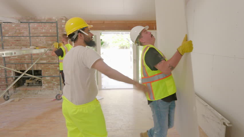 Skilled team of builders is engaged in home renovations at a busy construction site, highlighting the importance of teamwork and planning for efficiency and quality in their projects