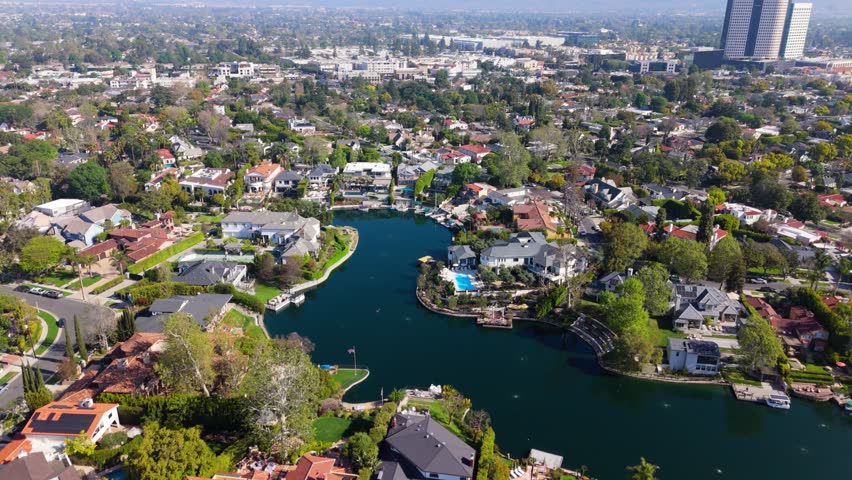 Aerial View of Luxury Homes Around Toluca Lake, Los Angeles