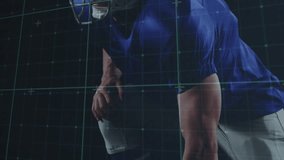 Wearing blue jersey, American football player with digital grid animation overlay. Sports, athlete, technology, motion, dynamic - Powered by Shutterstock - Get 15% off with code: PIKWIZARD15