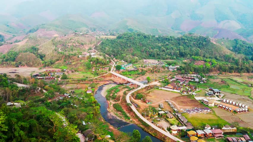 Aerial Sapan Village in Mueang Nan District, a hidden gem in Thailand travel destination