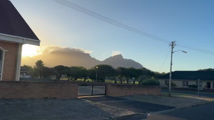 View of Table Mountain from the suburb of Lansdowne, outside Cape Town.