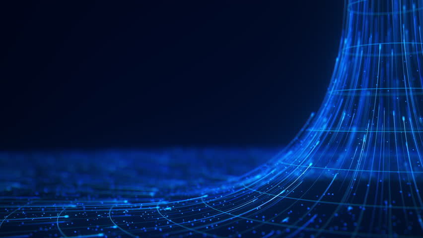 Abstract flow of data in cyber wormhole. Quantum computing information vortex. Digital singularity. 3D Illustration