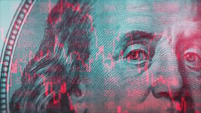 American bear stock market trading graph in red color. United States 100 dollars bill on background. Economic falling. Effect of recession and crisis on US economy. Stocks crash. Exchange loss trading - Powered by Shutterstock - Get 15% off with code: PIKWIZARD15