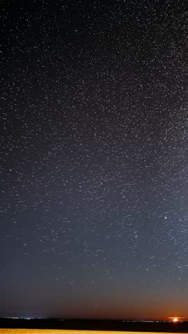 Night Starry Sky Stars And Meteoric Track Trails. Trace Of Sun. Spin Of Stars In Sky. Spin Trails Of Stars Timelapse. Sunrise Sky Natural Background.
