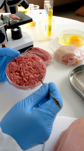 Examine meat in the laboratory. Selective focus.