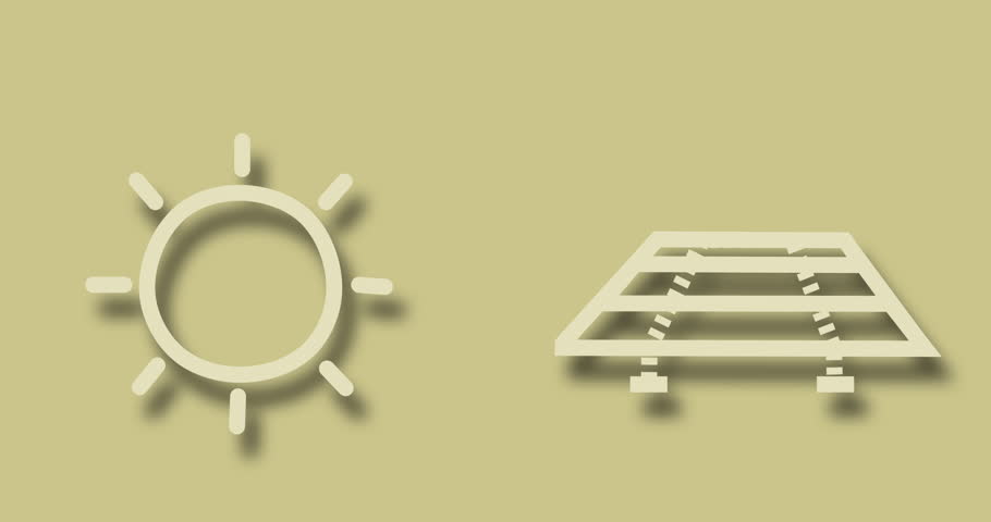 Sustainable, solar panel or icons with renewable energy for global environment, sun graphic or eco friendly animation. Studio, yellow background and resources for power or 3d photovoltaic project