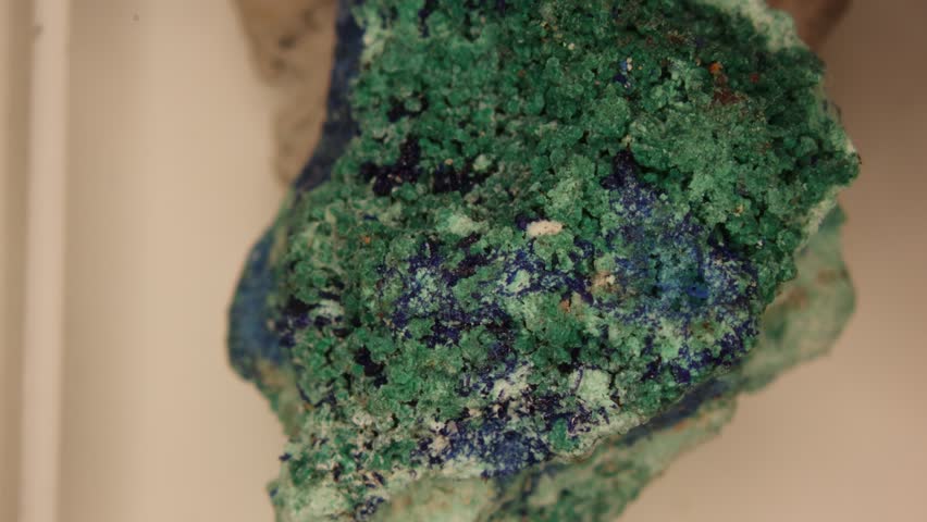 Malachite and azurite on rock under the microscope
