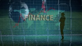 Animation of financial graph and world map with silhouette person and soccer player. Finance, economy, athlete, sports, global, chart - Powered by Shutterstock - Get 15% off with code: PIKWIZARD15
