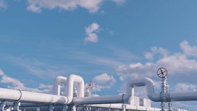 Industrial pipelines utilizing automatic valves, ideal for transporting oil and gas. Copy Space. Concept of pipeline transportation. Time lapse. 3D rendering. - Powered by Shutterstock - Get 15% off with code: PIKWIZARD15