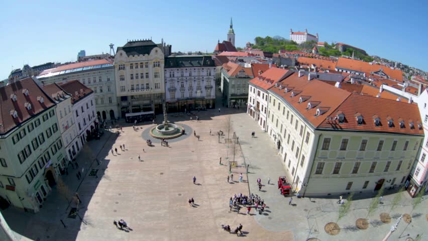 BRATISLAVA, SLOVAKIA - APRIL  16, 2016: Central square in Bratislava. Bratislava is the most populous (462,000) and most visited city in Slovakia