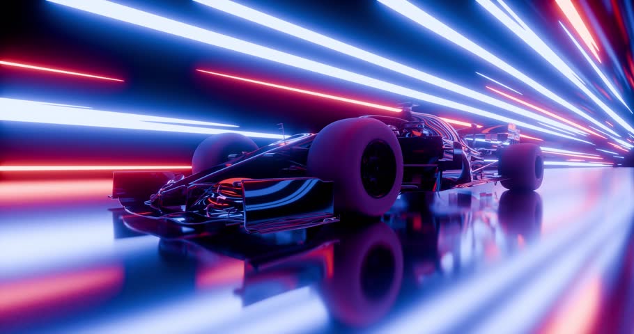 racing car in neon tunnel