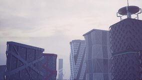 A tall building featuring a weather vane atop it, standing against the futuristic cityscape background. - Powered by Shutterstock - Get 15% off with code: PIKWIZARD15