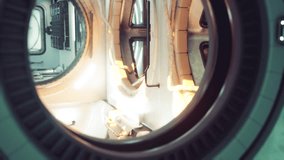 Inside the sleek and advanced space station, round windows reveal intricate details of the habitat. - Powered by Shutterstock - Get 15% off with code: PIKWIZARD15