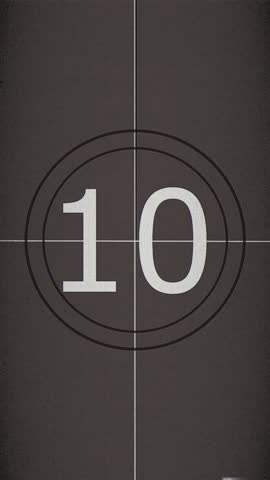 Old movie countdown film reel movie. Retro projector style with details, scratches, markers and grain animation