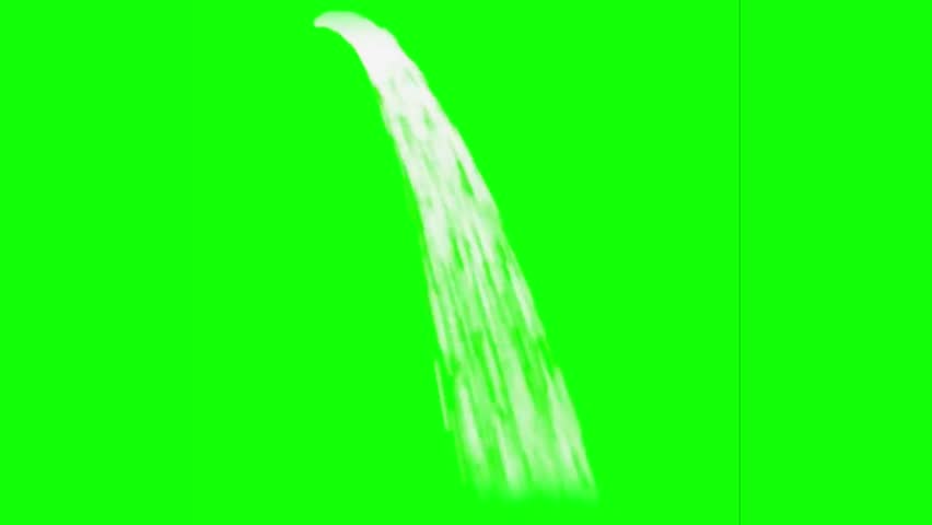 Waterfall on green screen, 3D realistic mountain water splash fall on green background chromakey, water flowing green screen