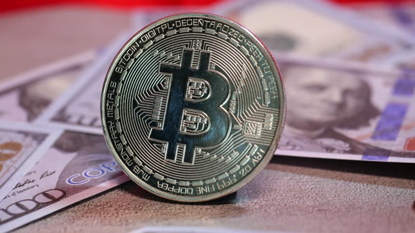 Hundred Dollar Bills - Bitcoin, Tether, Dogecoin, Shiba Inu Toekn Crypto - Red Chinese Flag - Concept Image