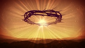 Crown of thorns rotating over glowing light background. Easter concept, symbol of Jesus' suffering, sacrifice, and salvation. Spiritual Christian animation, worship, resurrection, cross - Powered by Shutterstock - Get 15% off with code: PIKWIZARD15