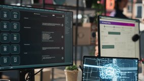 Call center worker in office uses AI LLM assistant to reply to customer queries. Woman doing customer service job generating automated responses to clients using artificial intelligence tech, camera A - Powered by Shutterstock - Get 15% off with code: PIKWIZARD15