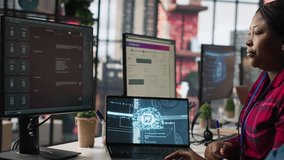 Call center coworkers brainstorming how to answer customers, using AI chatbot. Team of agents doing customer service job using artificial intelligence, working together, camera A - Powered by Shutterstock - Get 15% off with code: PIKWIZARD15