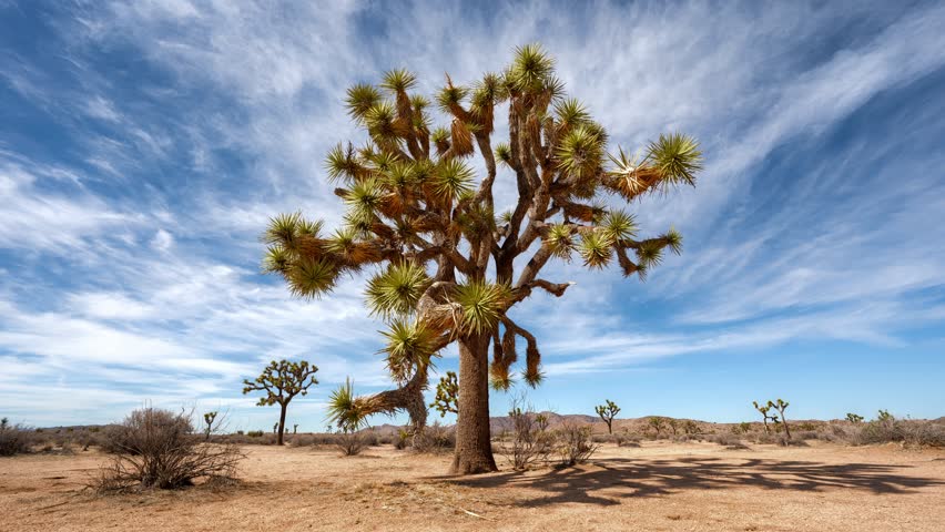 Timelapse-Hyperlapse of Joshua Tree with Cloudy Sky