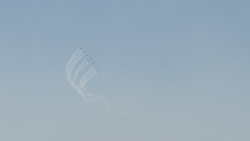 Maneuvering HAWK aircraft of Surya Kiran Aerobatic Team (SKAT), IAF Agency. Aero India 2025 Air Show at Yelahanka Air Force Station.