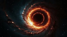 The black hole is surrounded by a rapidly rotating ring of glowing gas and dust, creating a dramatic fiery vortex effect. - Powered by Shutterstock - Get 15% off with code: PIKWIZARD15