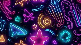 Seamless looping neon cartoon backgrounds with doodles, glowing patterns, and vibrant motion. Perfect for VJ loops, animations, and creative visuals. psychedelic, cyberpunk, stylized comic-style - Powered by Shutterstock - Get 15% off with code: PIKWIZARD15
