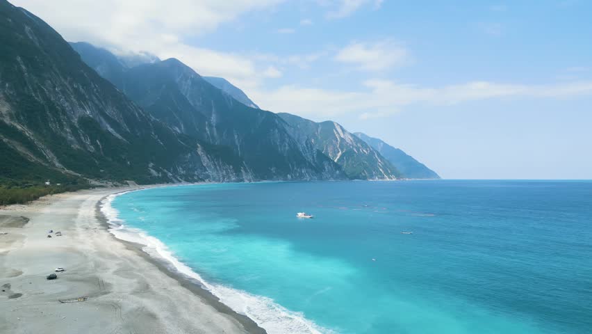 Aerial view of Chongde Gravel Beach located in Hualien County, Taiwan