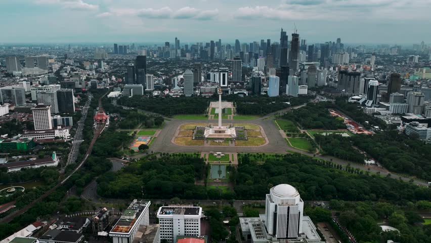 Aerial panorama of the modern Jakarta downtown and business district in indonesia capital city