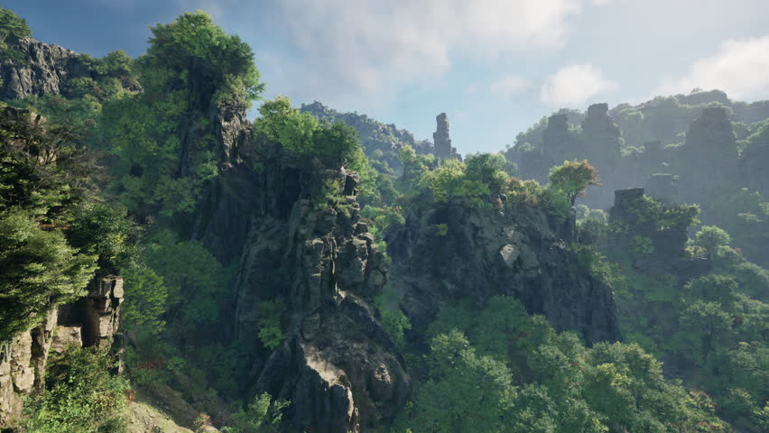 A breathtaking mountain landscape in Australia with stunning rock formations and lush trees