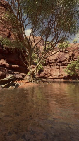 Reflection in Colorado River of Butte catching days last rays, in Grand Canyon.