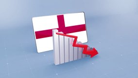 England Country Flag and Bar Chart Graph Showing Decreasing Values a Red Arrow Economic Crisis Concept. Flag of the England - Powered by Shutterstock - Get 15% off with code: PIKWIZARD15