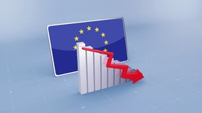 European Union Flag and Bar Chart Graph Showing Decreasing Values a Red Arrow Economic Crisis Concept. Flag of the European Union - Powered by Shutterstock - Get 15% off with code: PIKWIZARD15