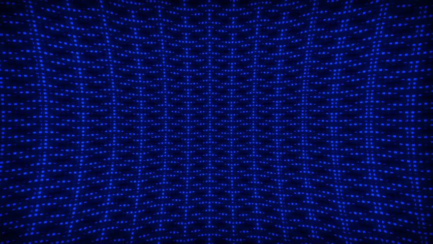 Blue Led lights display wall animation 3d technology abstract modern background, neon light flashing tunnel and blinking flash lights stage backlights copy space for logos, titles and intros backdrop