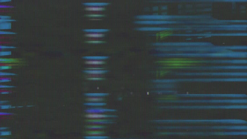 Rapid horizontal CRT distortion sweeps across the screen. Glitching scanlines shift, creating a flickering, retro analog TV effect.