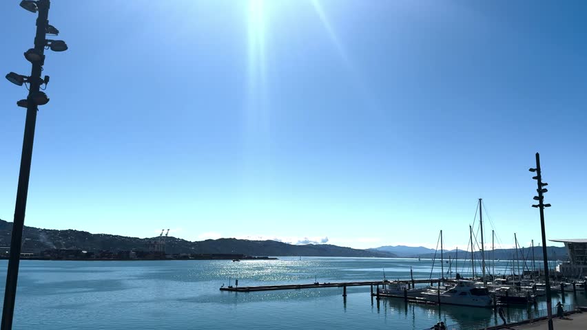 A blue sky and ocean next to the capital city of Wellington, New Zealand.