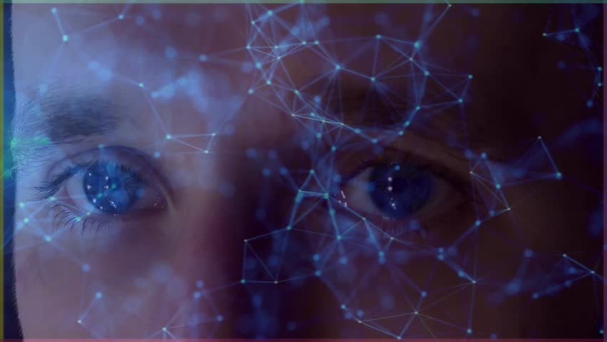 Man male eyes looking on hologram modern futuristic technology polygon three-dimensional science astrology stars sky, Includes AI-generated art; all motion and editing manually created by contributor - Powered by Shutterstock - Get 15% off with code: PIKWIZARD15