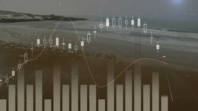 Animating financial data charts and graphs over coastal landscape with ocean view. Finance, data visualization, analytics, coastline, scenery, investment - Powered by Shutterstock - Get 15% off with code: PIKWIZARD15