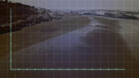 Animation of fluctuating data over snowy hills in coastal landscape. Winter, data visualization, graph, analytics - Powered by Shutterstock - Get 15% off with code: PIKWIZARD15