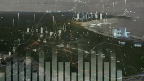Financial data charts and graphs animation over aerial view of coastal landscape. Finance, analytics, growth, trend, economy, analysis - Powered by Shutterstock - Get 15% off with code: PIKWIZARD15