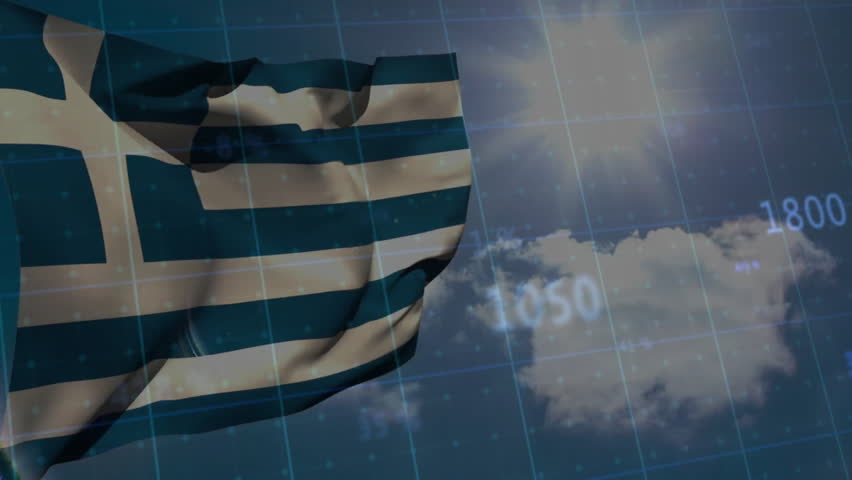 Waving Greek flag with financial data and cloudy sky in animation background. Finance, economics, Greece, investment, stocks, analytics - Powered by Shutterstock - Get 15% off with code: PIKWIZARD15
