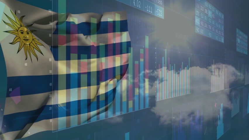 Waving Uruguay flag over financial charts with cloudy sky in animation background. Finance, economy, investment, stock market, growth, strategy - Powered by Shutterstock - Get 15% off with code: PIKWIZARD15