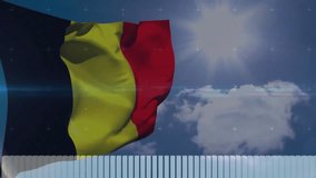 Flag waving with data processing animation over sunny sky and clouds. Technology, cloud computing, innovation, digital, motion, futuristic - Powered by Shutterstock - Get 15% off with code: PIKWIZARD15