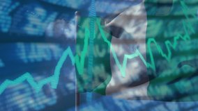 Nigerian flag with animation of stock market data and financial growth chart. Finance, investment, economy, analysis, trade, business - Powered by Shutterstock - Get 15% off with code: PIKWIZARD15