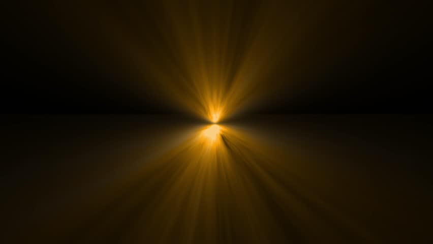 Center double golden light color rays with bright lens flare flashes animation on black background, symbolizing elegance, energy, and cinematic focus