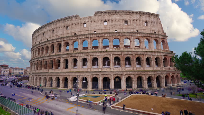 The Coliseum. Ancient monument of Roman Empire, world heritage site.Rome, Italy. Timelapse