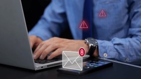 Businessman in office receiving phishing messages and emails on his phone. 3D graphic warnings icons alerting cybersecurity threats - Powered by Shutterstock - Get 15% off with code: PIKWIZARD15