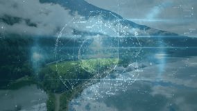 Digital network and data processing animation over scenic river landscape. Technology, networking, futuristic, connectivity, analytics, innovation - Powered by Shutterstock - Get 15% off with code: PIKWIZARD15