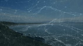 Network of connections and data processing animation over coastal landscape. Technology, connectivity, digital, communication, innovation - Powered by Shutterstock - Get 15% off with code: PIKWIZARD15