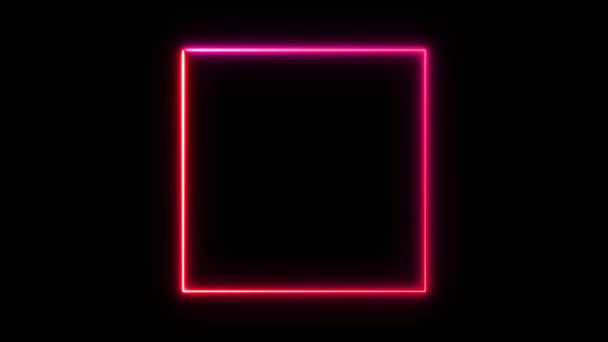 A glowing square frame with pink to red gradient smoothly loops against a stark black background.